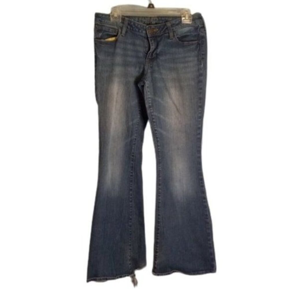 Bullhead Size 11R Newport Skinny Flare Jeans Denim Blue Destroyed Vintage 1990's